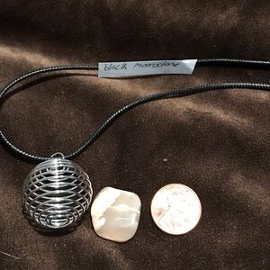 Silver Wire Cage Pendant Necklace with black moonstone Crystal